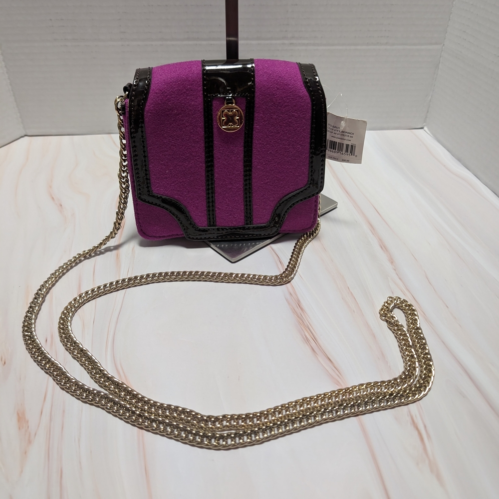 Stylish Purple and Black Liz‎ Claiborne Women's Bag With Long Gold Chain
